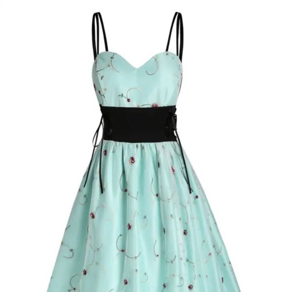 Floral Lace Overlay Dress lace-up Dual Straps Mini Dress Sweetheart Waist